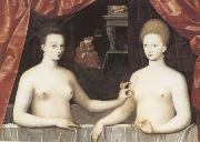 School of Fontainebleau Gabrielle d-Estree and the Duchesse de Villars oil painting